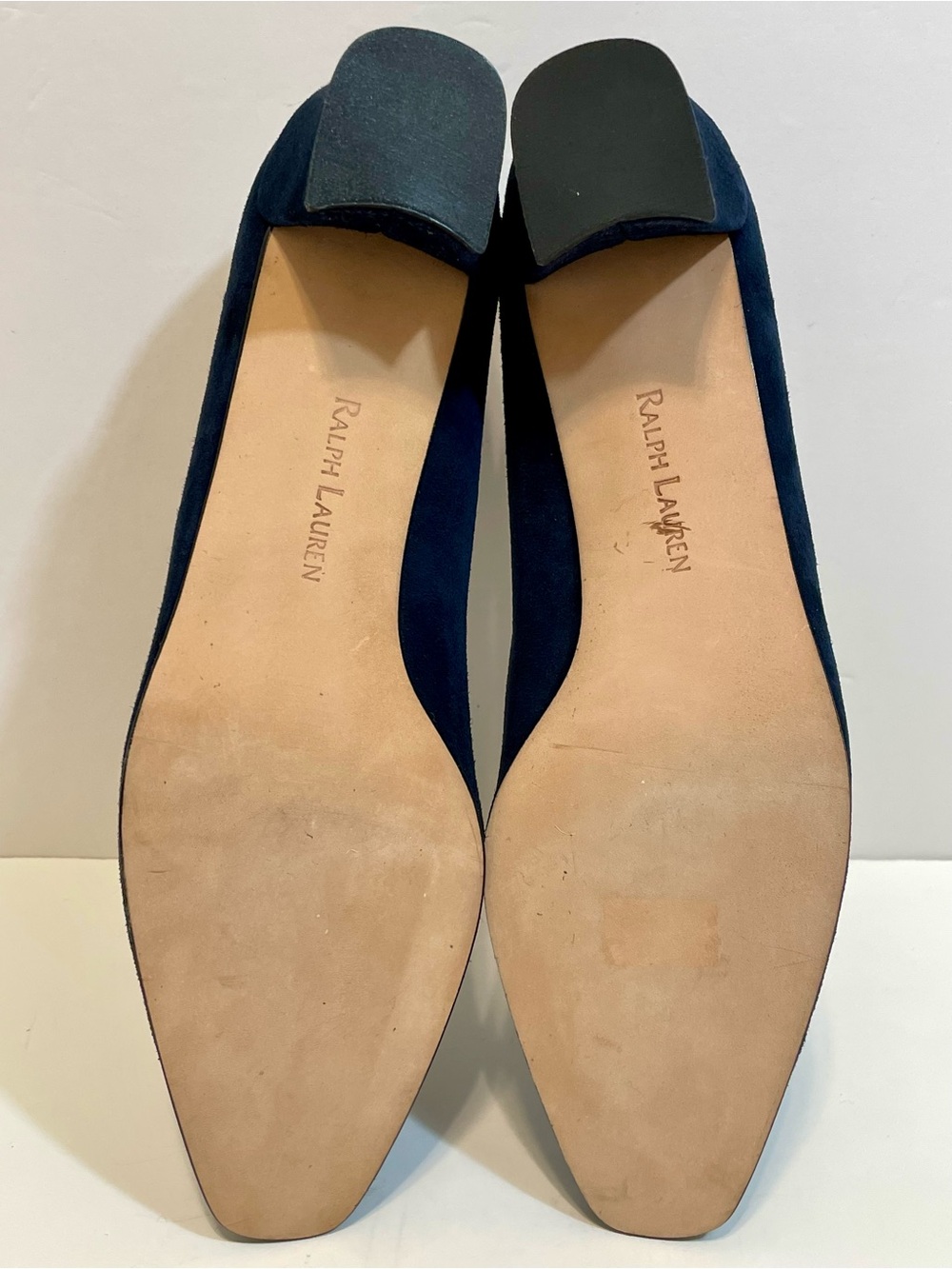 Vintage Ralph Lauren Women’s Suede Block Heel Navy Loafers Size 10 - Picture 12 of 13